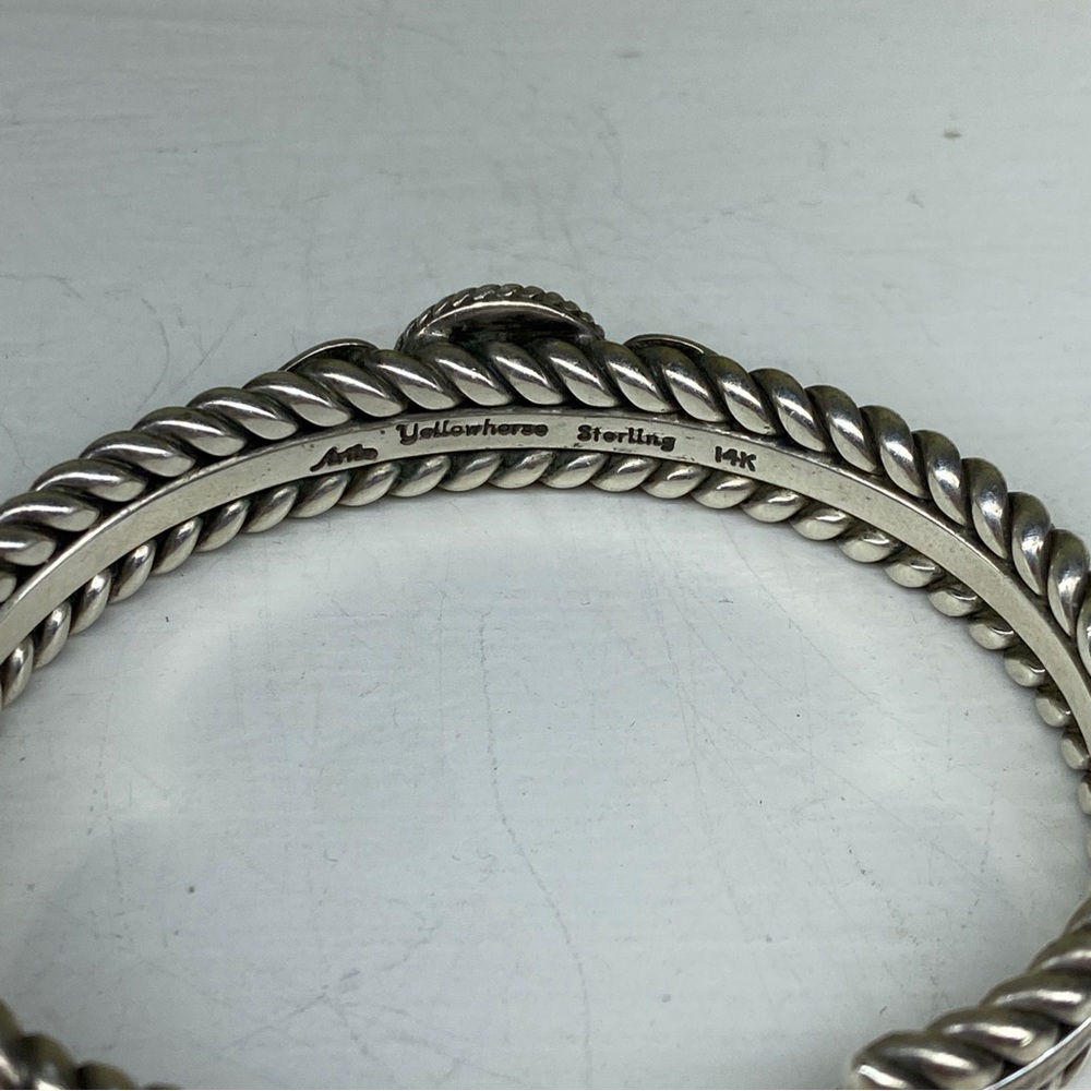 Vintage Signed Navajo Artie Yellowhorse Sterling And 14k Cuff Bracelet - Picture 3 of 10
